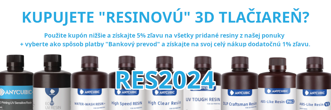 5% zľava na resiny pri kúpe 3D tlačiarne